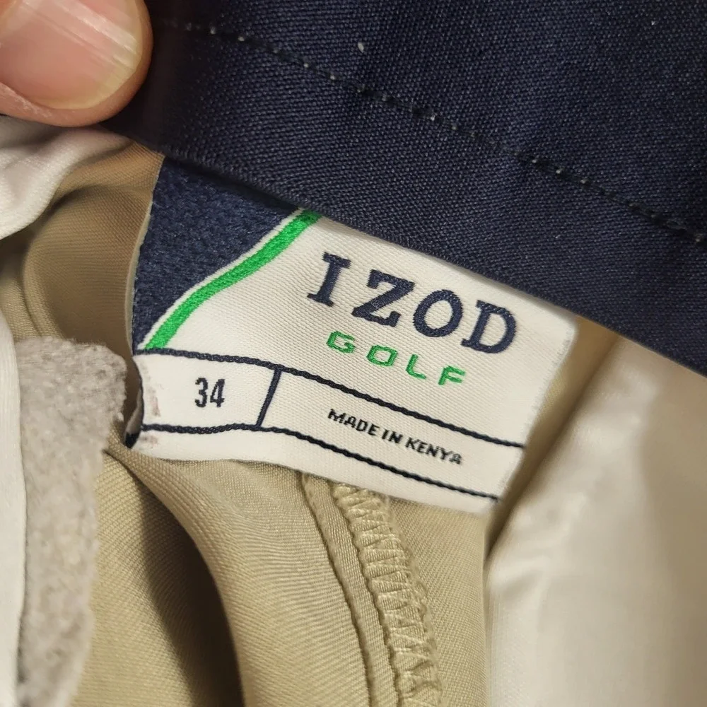 IZOD Saltwater Golf Shorts Mens 34 Khaki Tan Flat Front Performance Stretch 9in